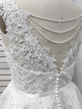 pearls beaded lace back bridal dress pearls beaded lace back bridal dress