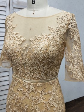 illusion neckline brown lace dress