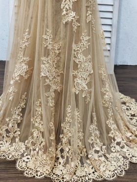 lace and tulle mixed scalloped skirt