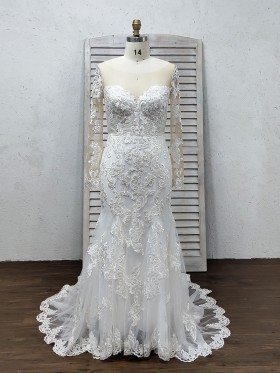 fashion lace long sleeve sweetheart mermaid wedding dress