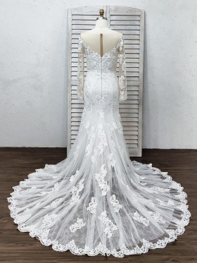 fashion long train lace wedding dress with long sleeves fashion long train lace wedding dress with long sleeves