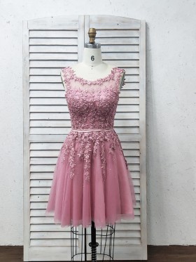 Lovely Pastel Pink Short Lace Homecoming Party Dress Lovely Pastel Pink Short Lace Homecoming Party Dress