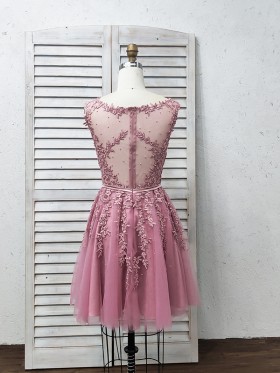 illusion zipper up back short pink homecoming dress