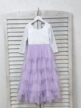 illusion sleeve white lace with tiered lilac tulle flower girl dress illusion sleeve white lace with tiered lilac tulle flower girl dress
