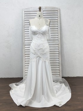 Off the shoulder Lace and Spandex Bridal Dress