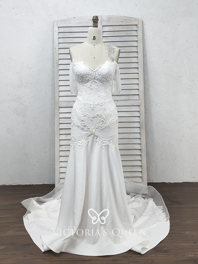 Off the shoulder Lace and Spandex Bridal Dress