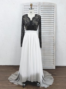 black lace and ombre chiffon long bridal dress