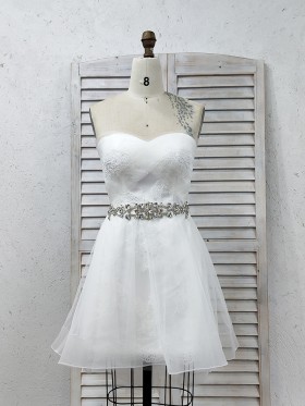 criss crossed pleated tulle beadings short bridal gown criss crossed pleated tulle beadings short bridal gown
