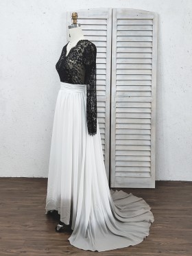 long sleeve black lace with ombre chiffon long train bridal gown long sleeve black lace with ombre chiffon long train bridal gown