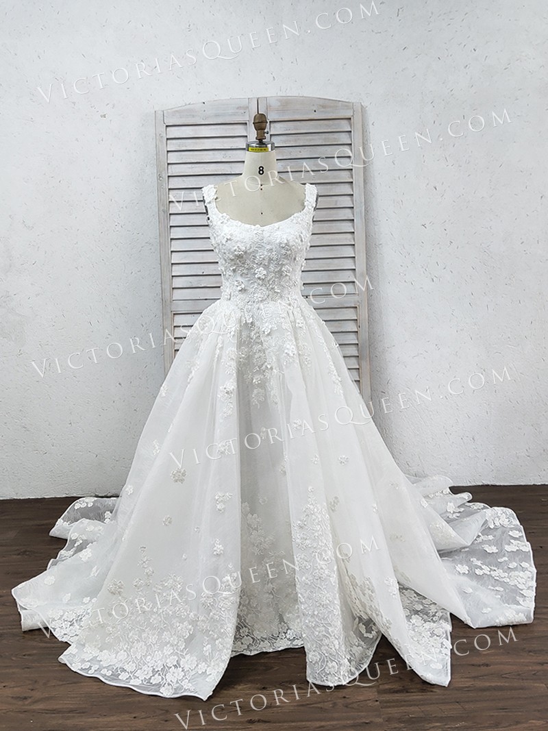 luxury sequinned floral appliqued wedding ball gown