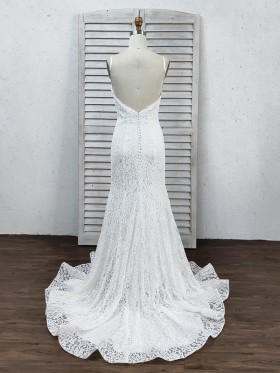 simple low back white lace wedding gown