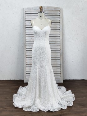 simple modern white lace mermaid wedding dress
