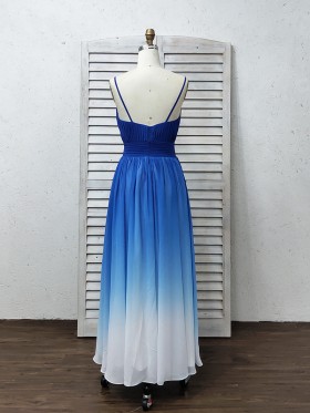 low back blue to white A line bridesmaid dress