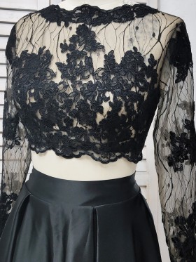 illusion lace bodice with long sleeves