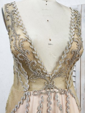 sparkly beading bodice with plunging neckline sparkly beading bodice with plunging neckline