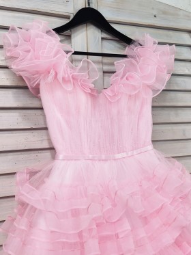 ruffled off the shoulder neckline pink dress ruffled off the shoulder neckline pink dress