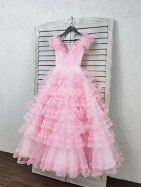 ruffled tiered pink princess party gown