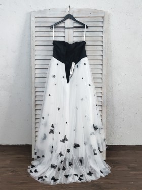 black butterflies embellished white tulle and satin strapless party dress black butterflies embellished white tulle and satin strapless party dress