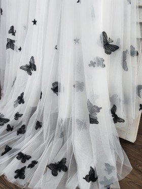 black butterfly embellished white tulle dress black butterfly embellished white tulle dress