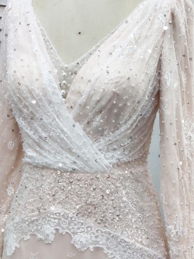beaded deep V neckline wedding dress beaded deep V neckline wedding dress