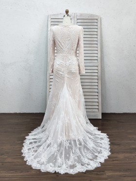 lace chapel train wedding dress