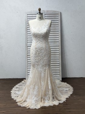 light champagne lace and mesh mermaid long wedding dress light champagne lace and mesh mermaid long wedding dress