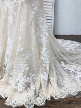 light champagne lace and mesh wedding dress