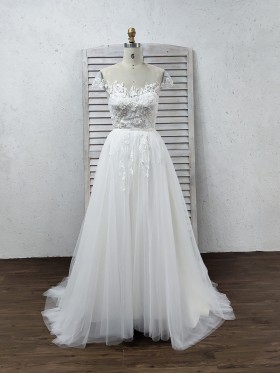Romantic floral lace and tulle A line wedding dress Romantic floral lace and tulle A line wedding dress