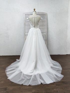 illusion keyhole back A line long wedding dress with chapel train illusion keyhole back A line long wedding dress with chapel train