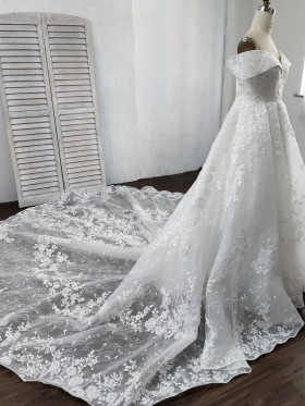 Cathedral train lace ball gown wedding dress Cathedral train lace ball gown wedding dress