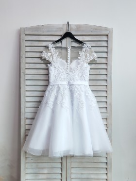 buttons embellished illusion back short bridal dress buttons embellished illusion back short bridal dress