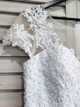 illusion neckline with cap sleeves