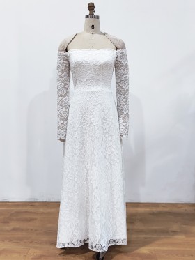ivory lace long sleeve off the shoulder A line long bridal dress ivory lace long sleeve off the shoulder A line long bridal dress
