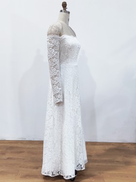 long sleeves ivory lace A line bridal dress