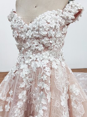 pearled white floral lace appliques