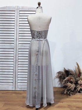 sheer see through chiffon party gown