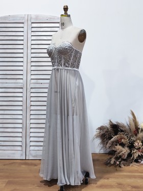 strapless sweetheart sheer chiffon party gown