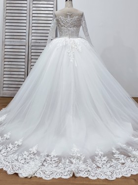 illusion back sequinned lace and tulle wedding ball gown