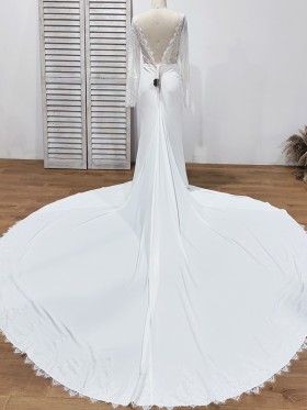 scalloped V back and long train white bridal dress scalloped V back and long train white bridal dress