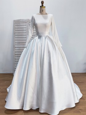 ivory jersey and satin wedding ball gown with long sleeves ivory jersey and satin wedding ball gown with long sleeves