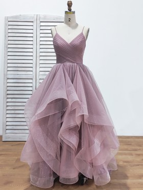 vintage mauve glitter tulle ruffled prom gown vintage mauve glitter tulle ruffled prom gown