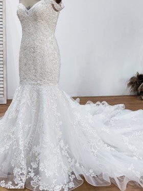 beaded lace mermaid wedding gown