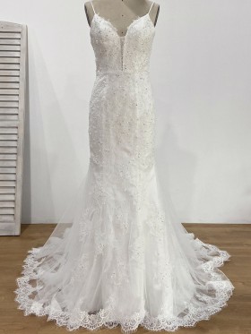 sexy V neck mermaid lace wedding gown