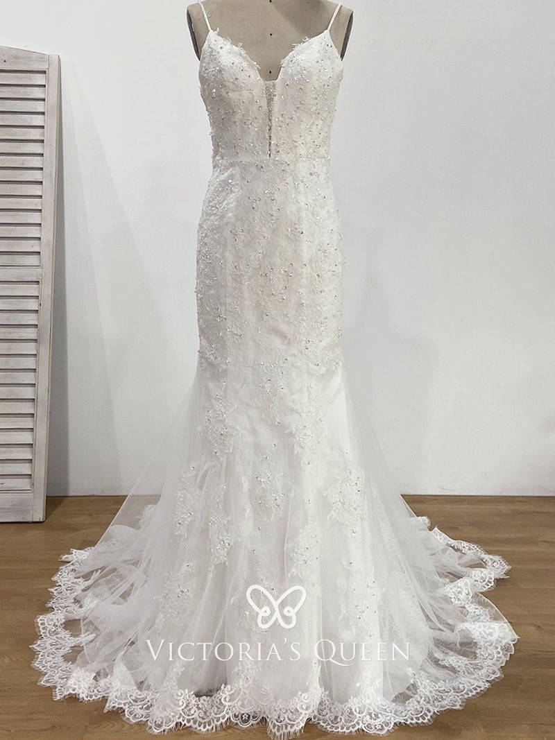 sexy V neck mermaid lace wedding gown