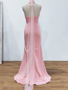 pink satin with tulle strap prom dress pink satin with tulle strap prom dress