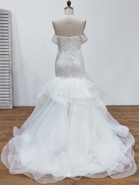 ruffled organza chapel train