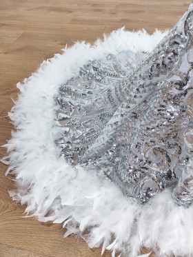 white ostrich feather trim dress