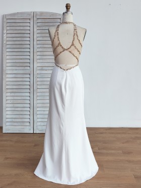 beaded open back white long prom dress beaded open back white long prom dress