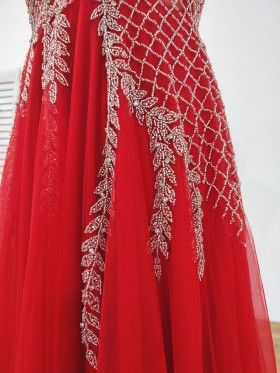 silver beaded red tulle dress silver beaded red tulle dress