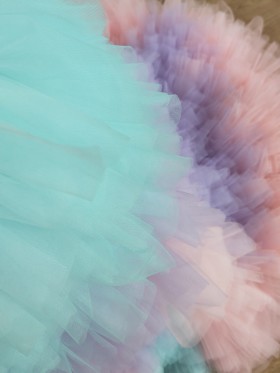 green pink purple color mixed tulle dress